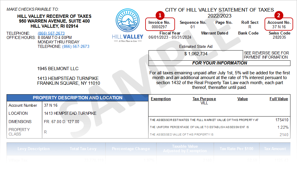 Sample Hill Valley Tax Bill